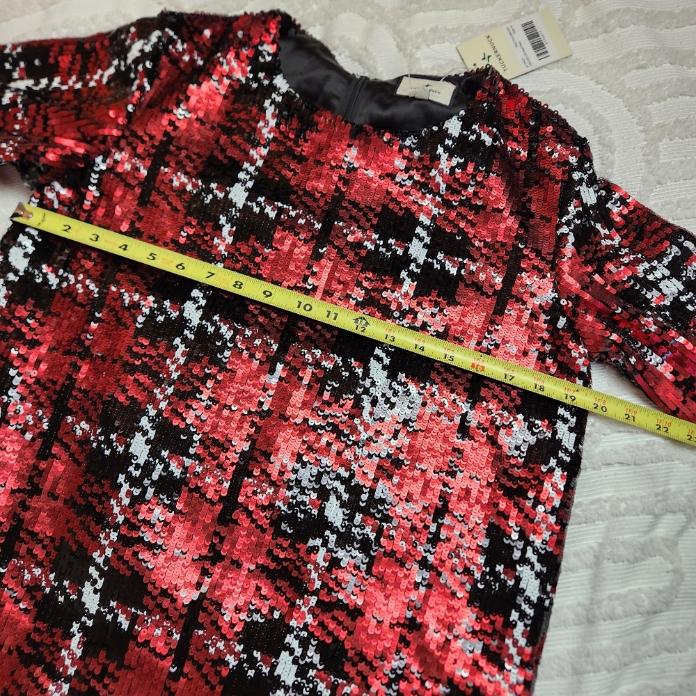 Tuckernuck NWT Sequin Red Plaid Houndstooth Pierre Holiday Shift Dress Medium - Picture 9 of 9
